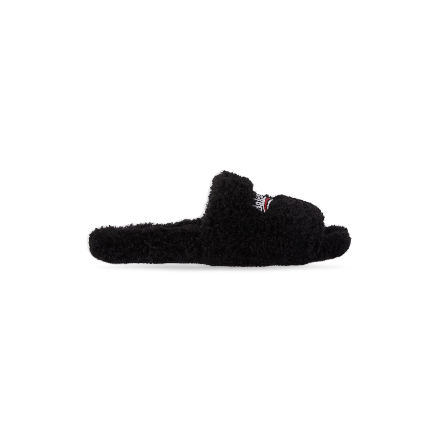 FURRY SLIDE SANDAL IN BLACK