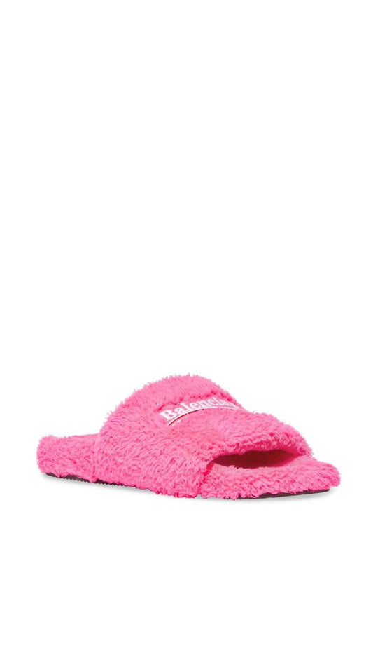 FURRY SLIDE SANDAL IN PINK