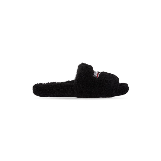FURRY SLIDE SANDAL IN BLACK